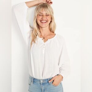 NWT Shirred Double-Weave Blouse in White Size XL